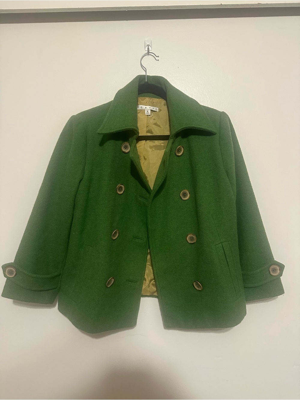 CAbi Kelly Green Double-Breasted Wool Coat